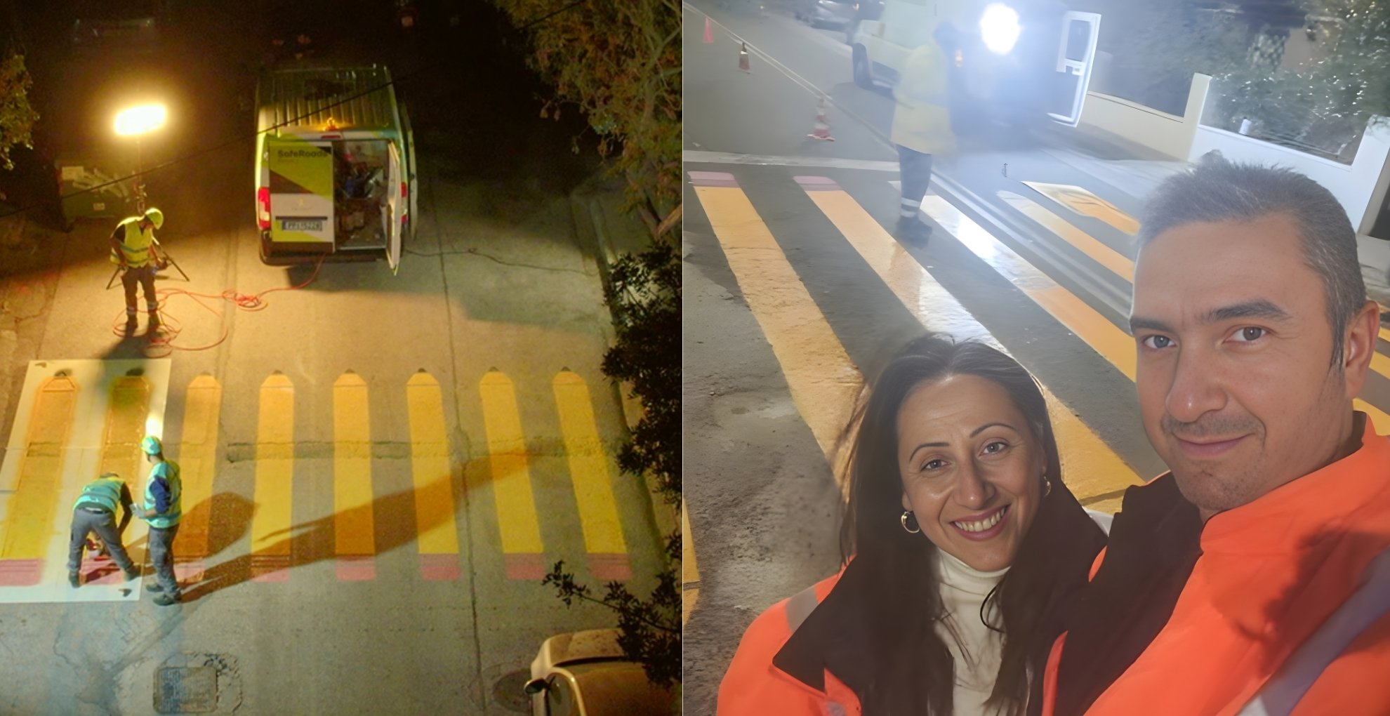 Νυχτερινές εργασίες αναβάθμισης διάβασης πεζών από το Safe Roads Project της Hellas Direct.